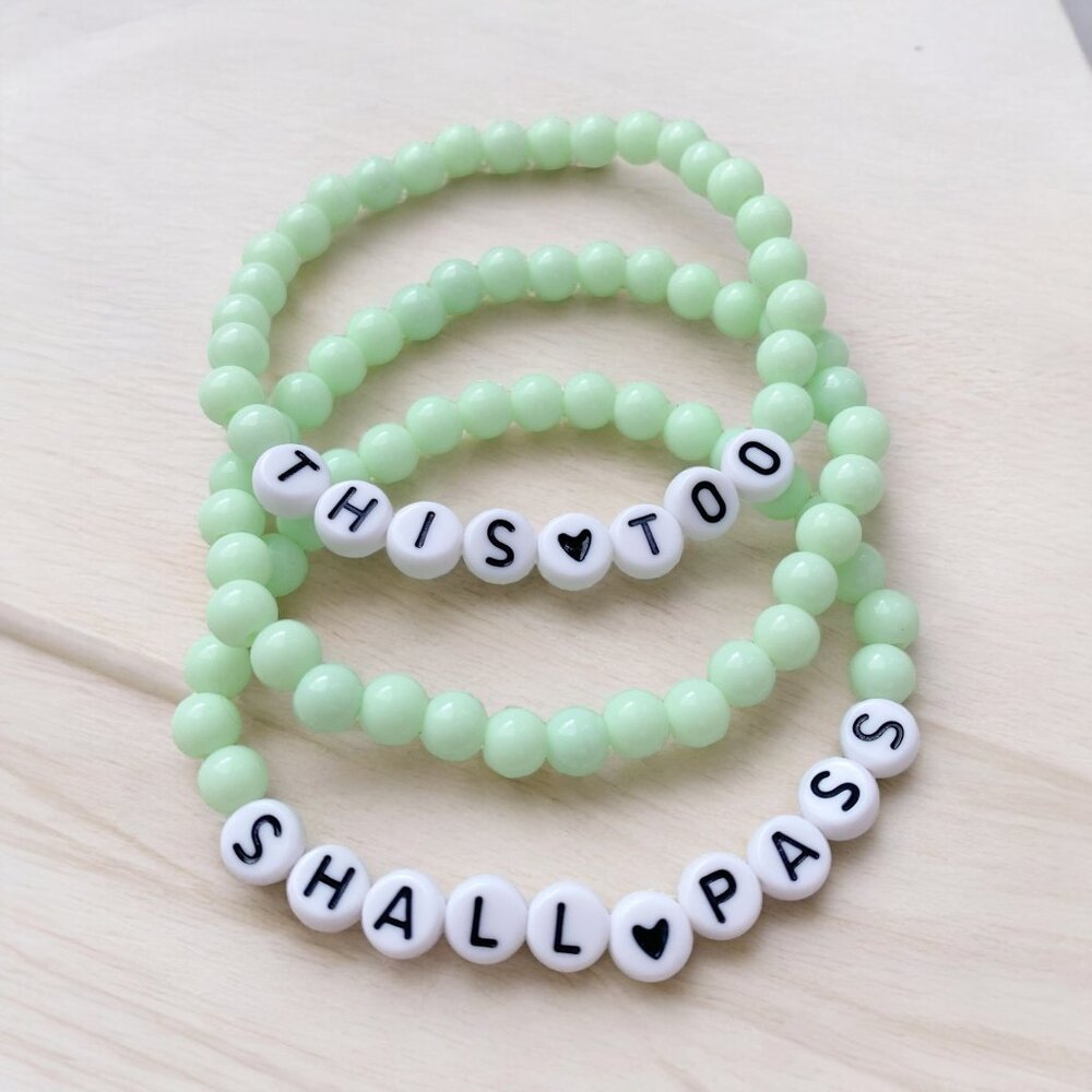This Too Shall Pass Healing Handmade Mint Green Word Bracelet Stack Set